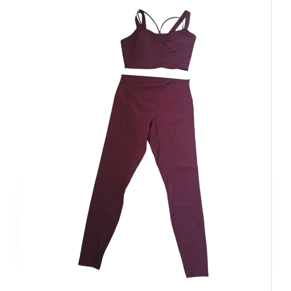Lululemon Long Line DD Like a Cloud Bra And Align Leggings Size 10 Red Merlot